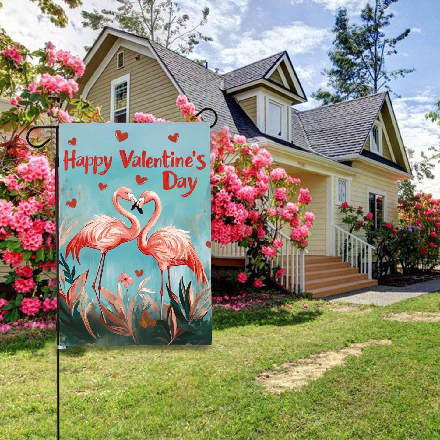 Flamingos Valentine's Day Garden Flag