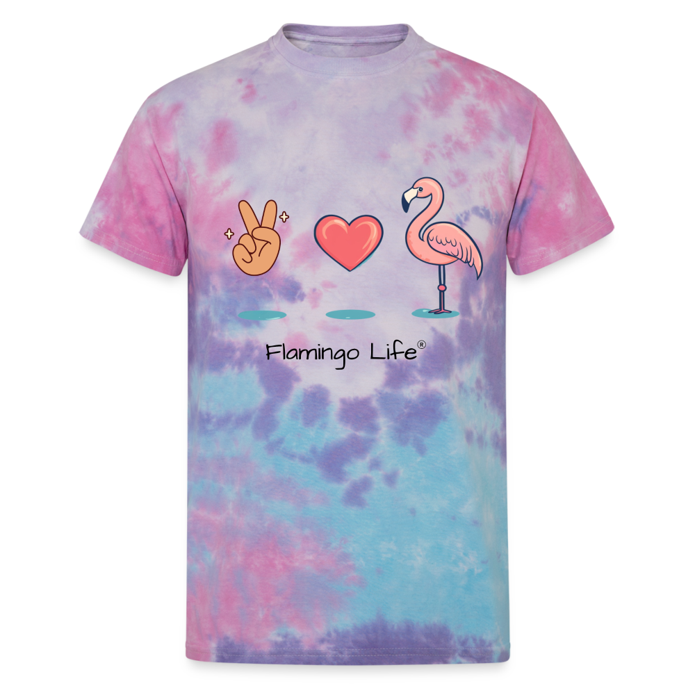 Peace, Love, Flamingo Unisex Tie Dye T-Shirt - cotton candy