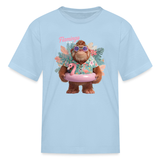 Flamingo Life Bigfoot Floatie Kids' T-Shirt - powder blue