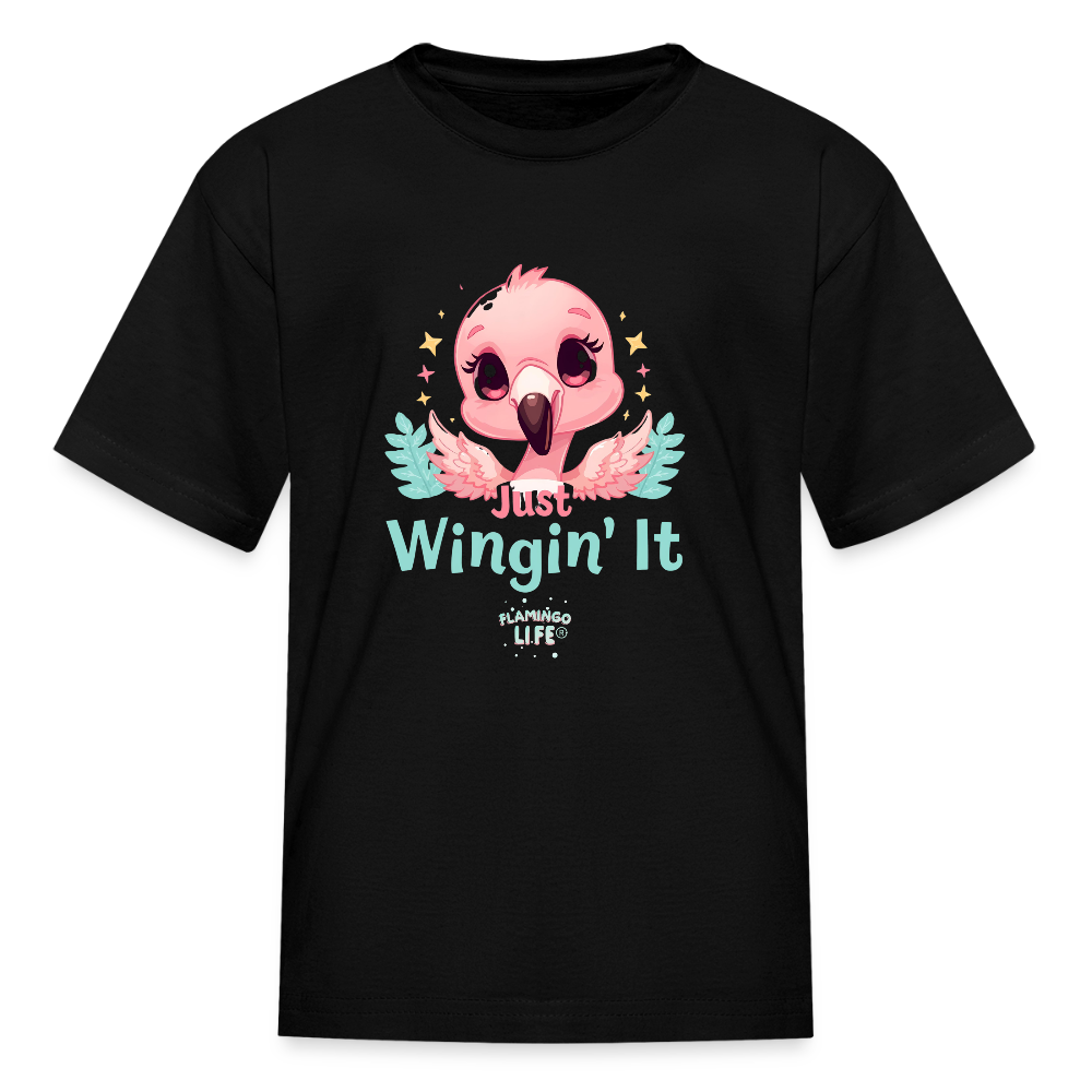 Just Wingin' It Flamingo Life Kids' T-Shirt - black