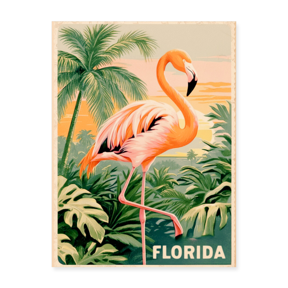 Vintage Look Florida Flamingo Print 18x24 - white