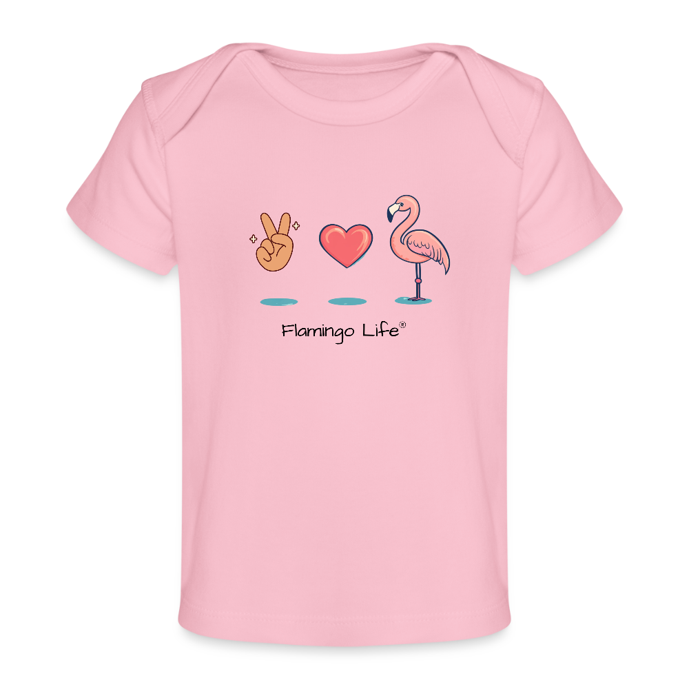 Flamingo Life - Peace, Love, Flamingo - Organic Baby T-Shirt - light pink