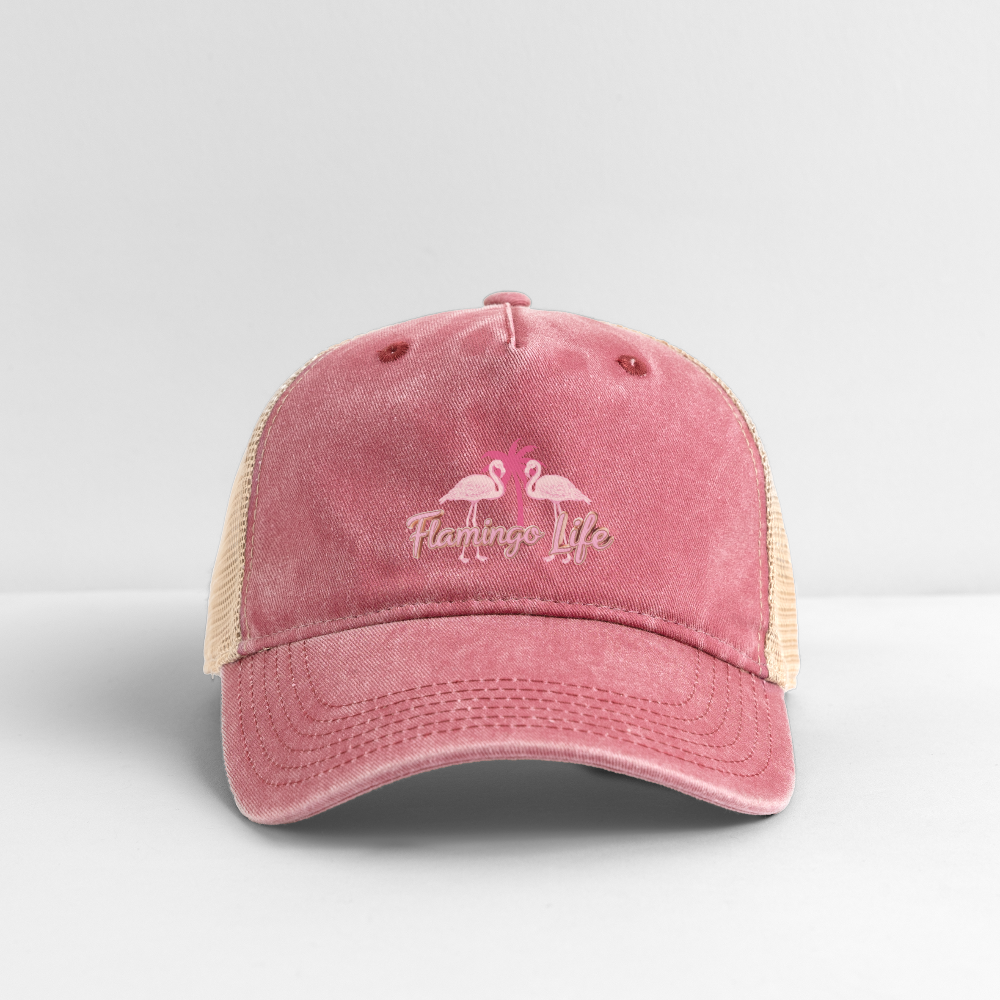 Flamingo Life ® Pigment Dyed Trucker Hat - washed red/beige