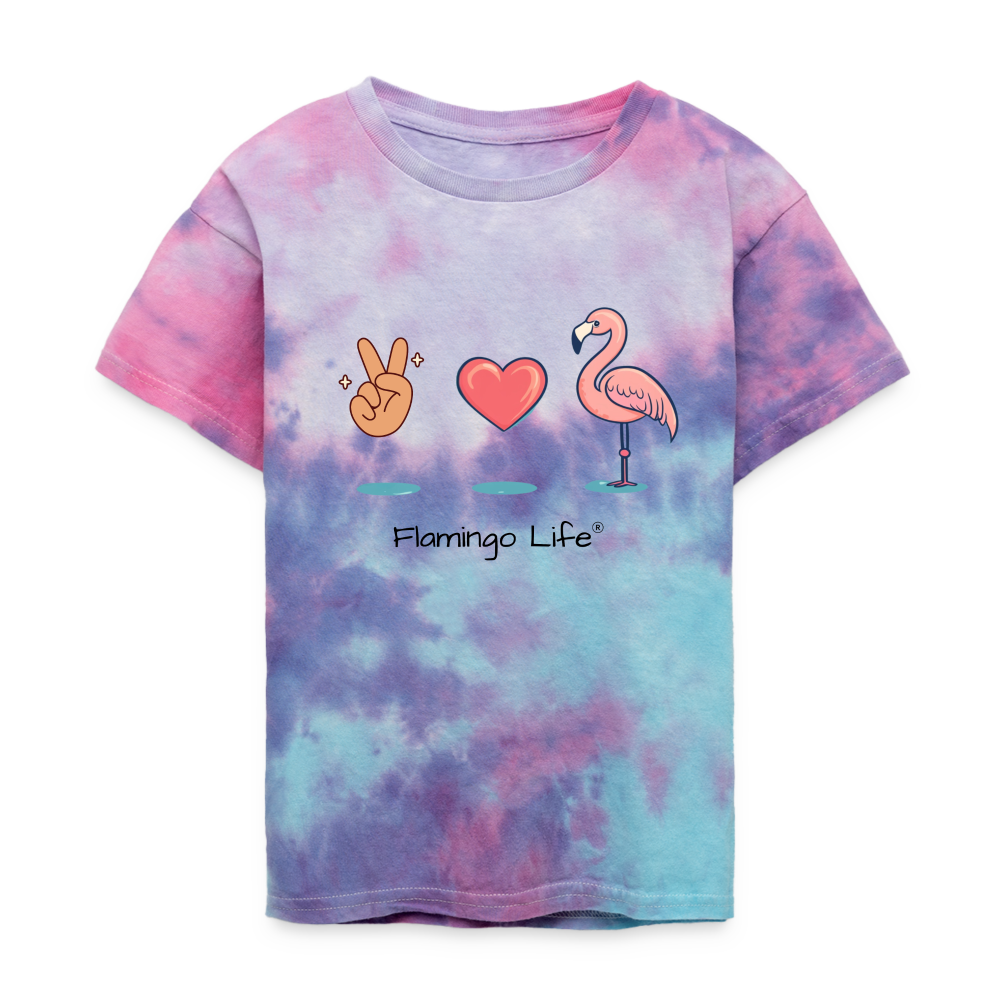 Peace, Love, Flamingo Kid's Tie Dye Flamingo Life T-Shirt - cotton candy
