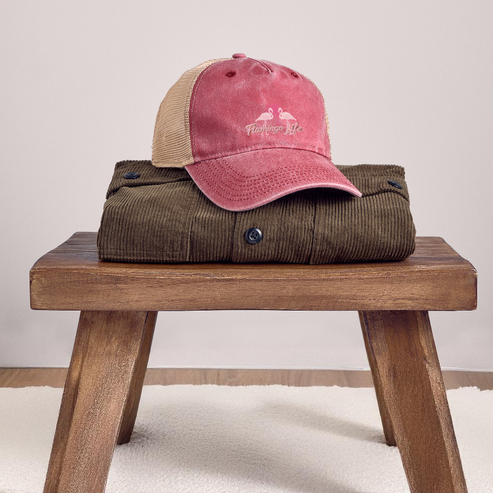 Flamingo Life ® Pigment Dyed Trucker Hat - washed red/beige