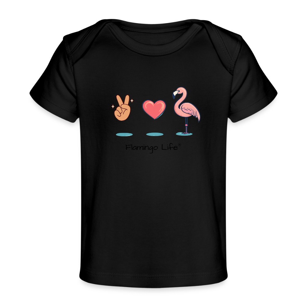 Flamingo Life - Peace, Love, Flamingo - Organic Baby T-Shirt - black