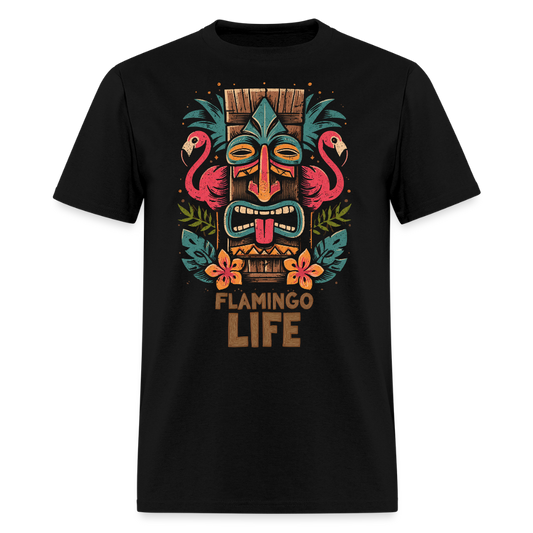 Wooden Tiki Flamingo Life Men's T-Shirt - black