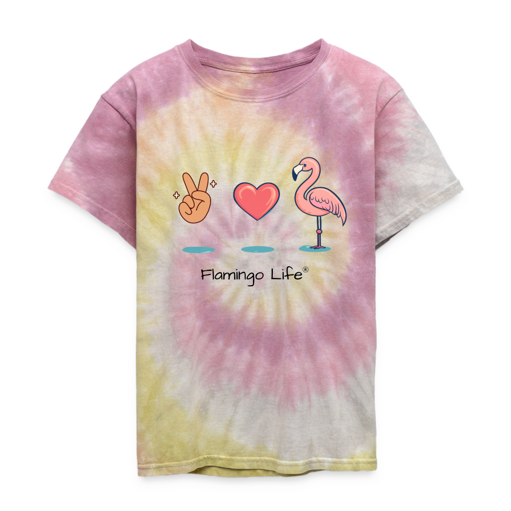 Peace, Love, Flamingo Kid's Tie Dye Flamingo Life T-Shirt - Desert Rose