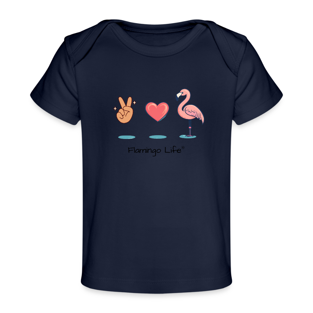 Flamingo Life - Peace, Love, Flamingo - Organic Baby T-Shirt - dark navy