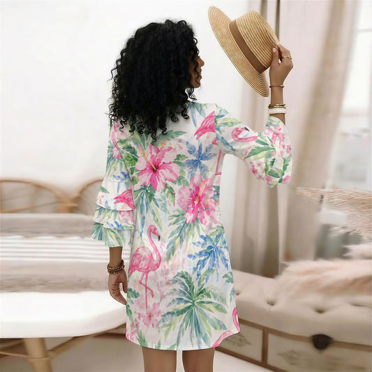 Palm Beach Collection Women's Stacked Ruffle Sleeve Dress