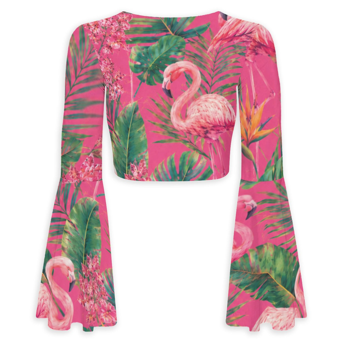 Pink Paradise Women's Elegant Flared Sleeve Tie-Front Crop Top