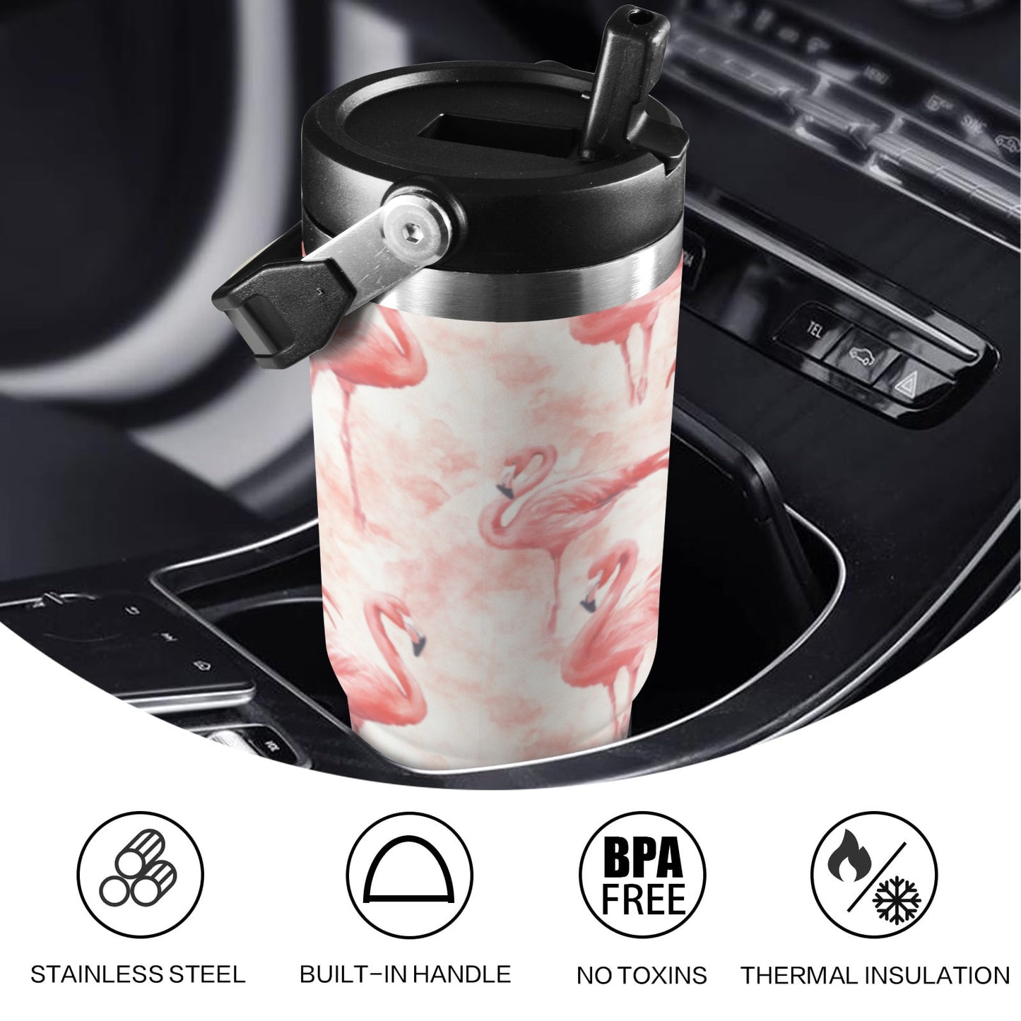 Pink Flamingos 30oz Insulated Tumbler with Top Handle