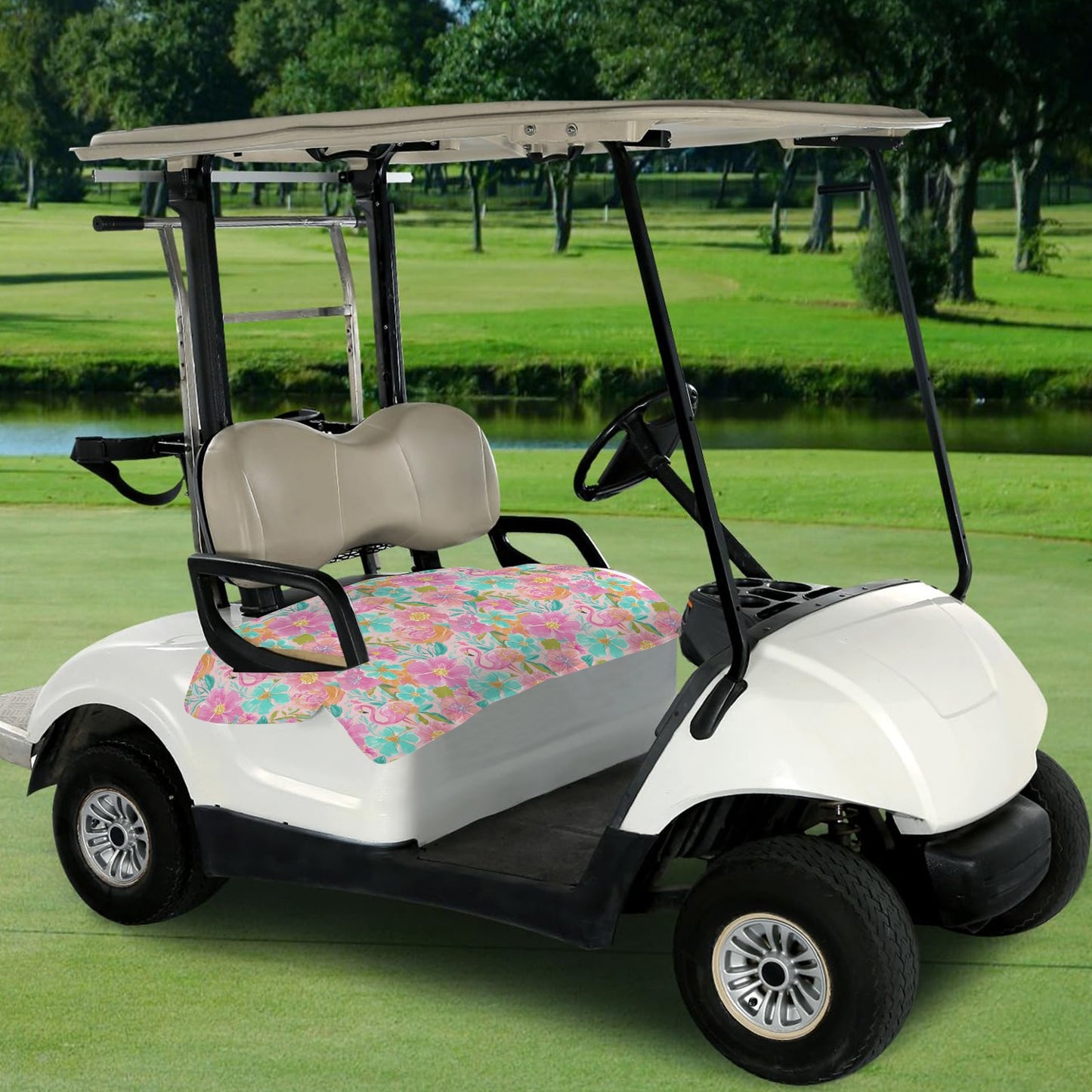 Floral Flamingo Golf Cart Seat Cover