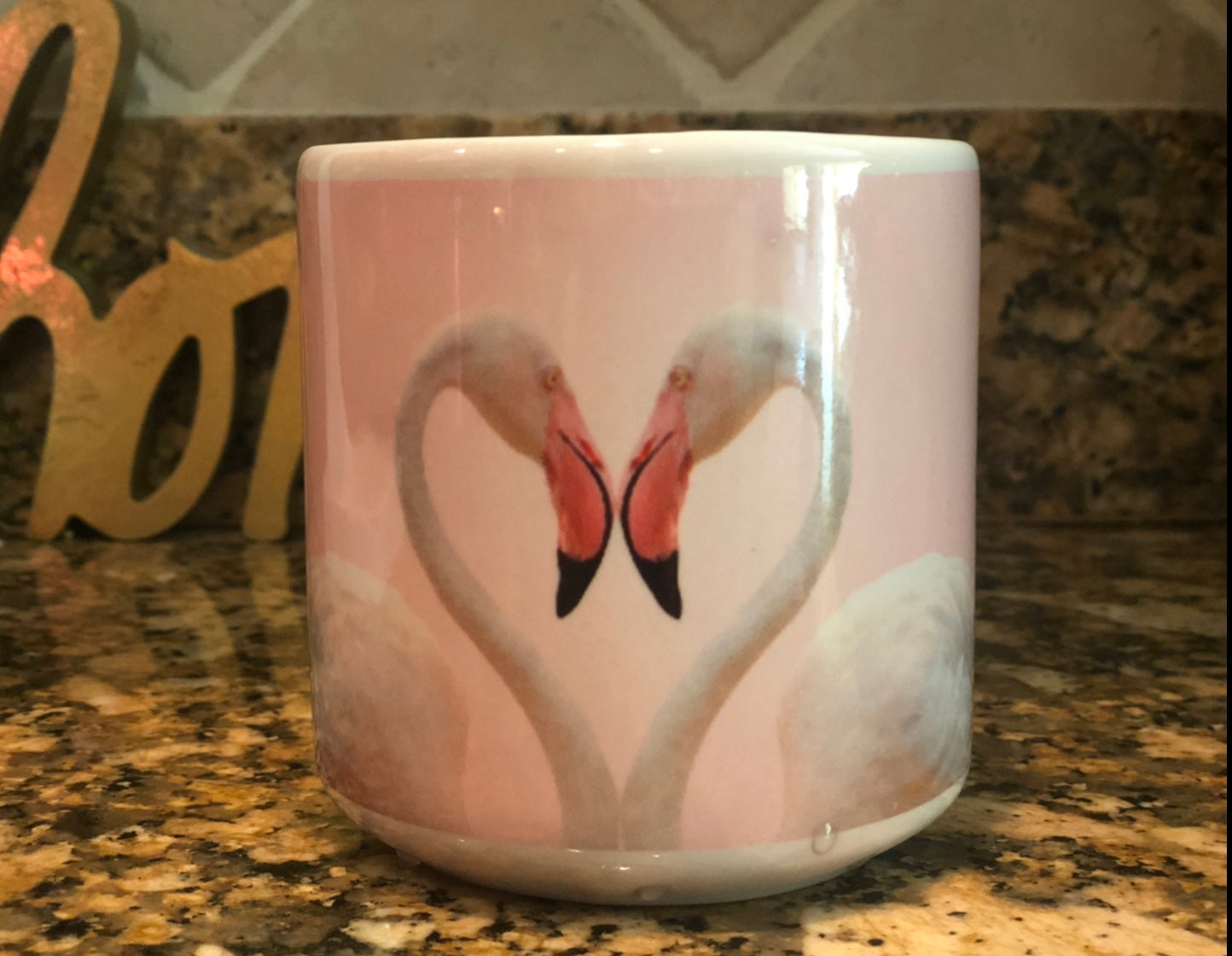 Flamingo Love Heart Handle Color Change Mug