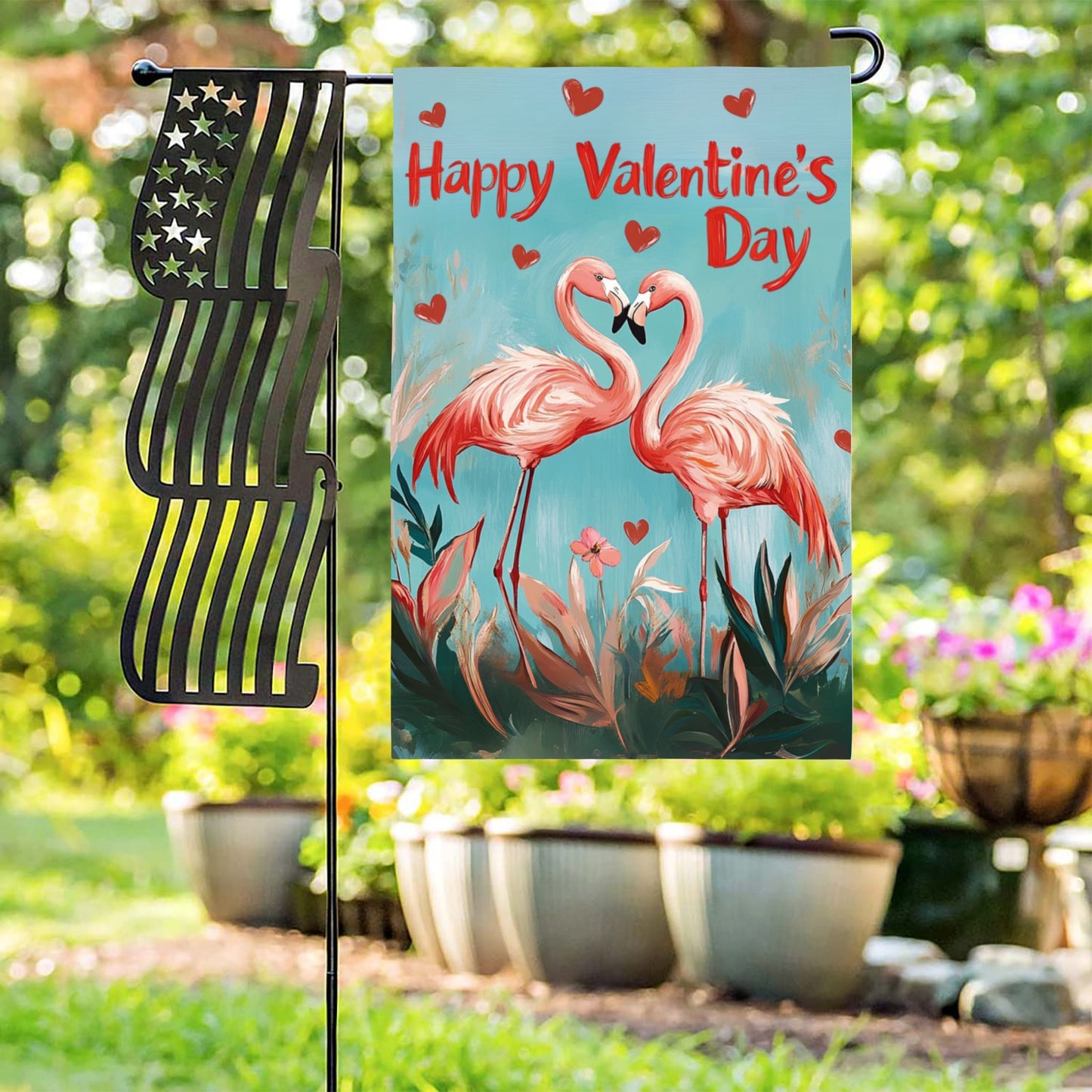 Flamingos Valentine's Day Garden Flag