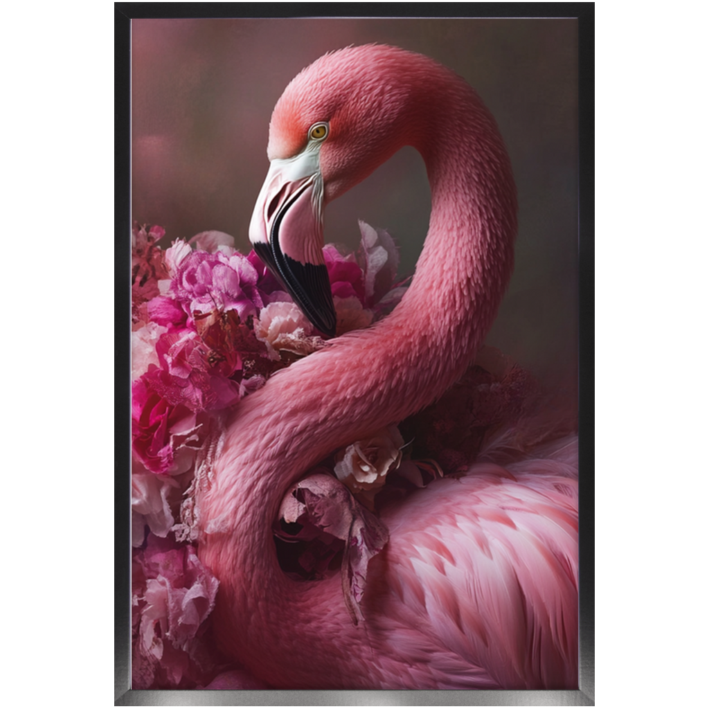Floral Flamingo Portrait Framed Prints