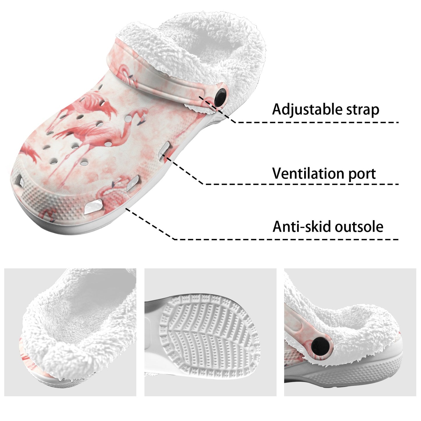 Pink Flamingos Fleece Lined Adult Unisex Clogs