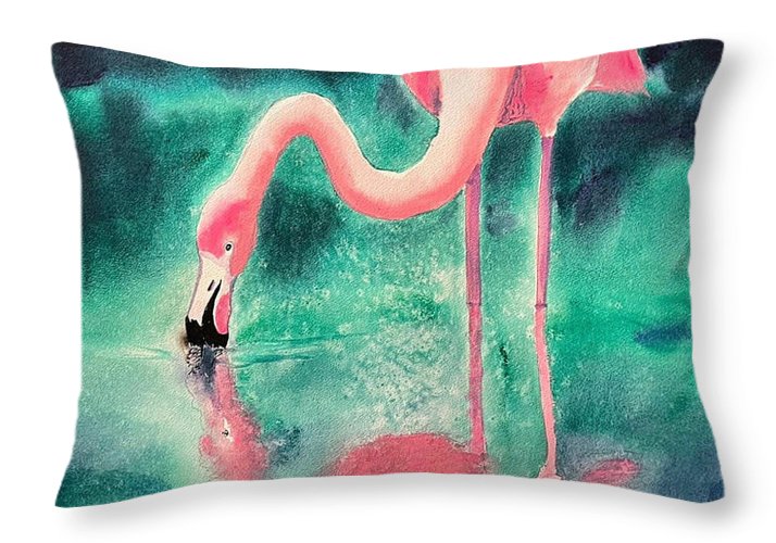 Flamingo Reflection - Throw Pillow