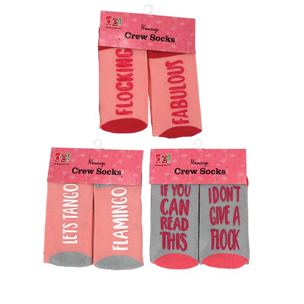 FLAMINGO SAYINGS NON-SKID CREW SOCKS