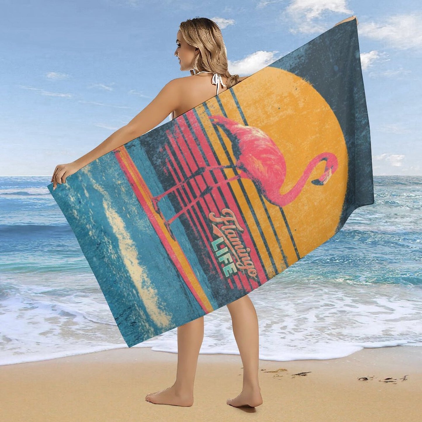 Electric Sunset Flamingo Life Beach Towel