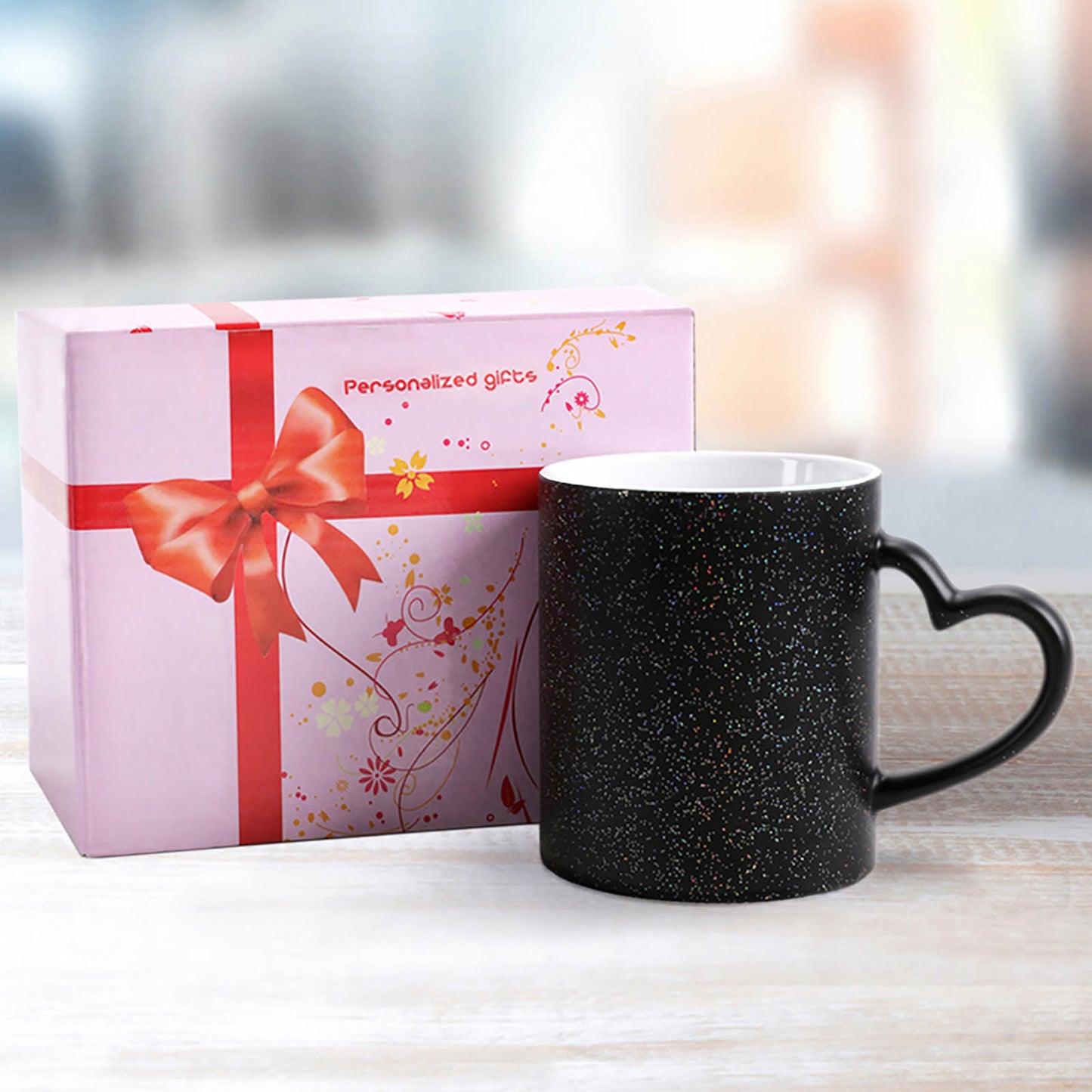 Flamingo Love Heart Handle Color Change Mug