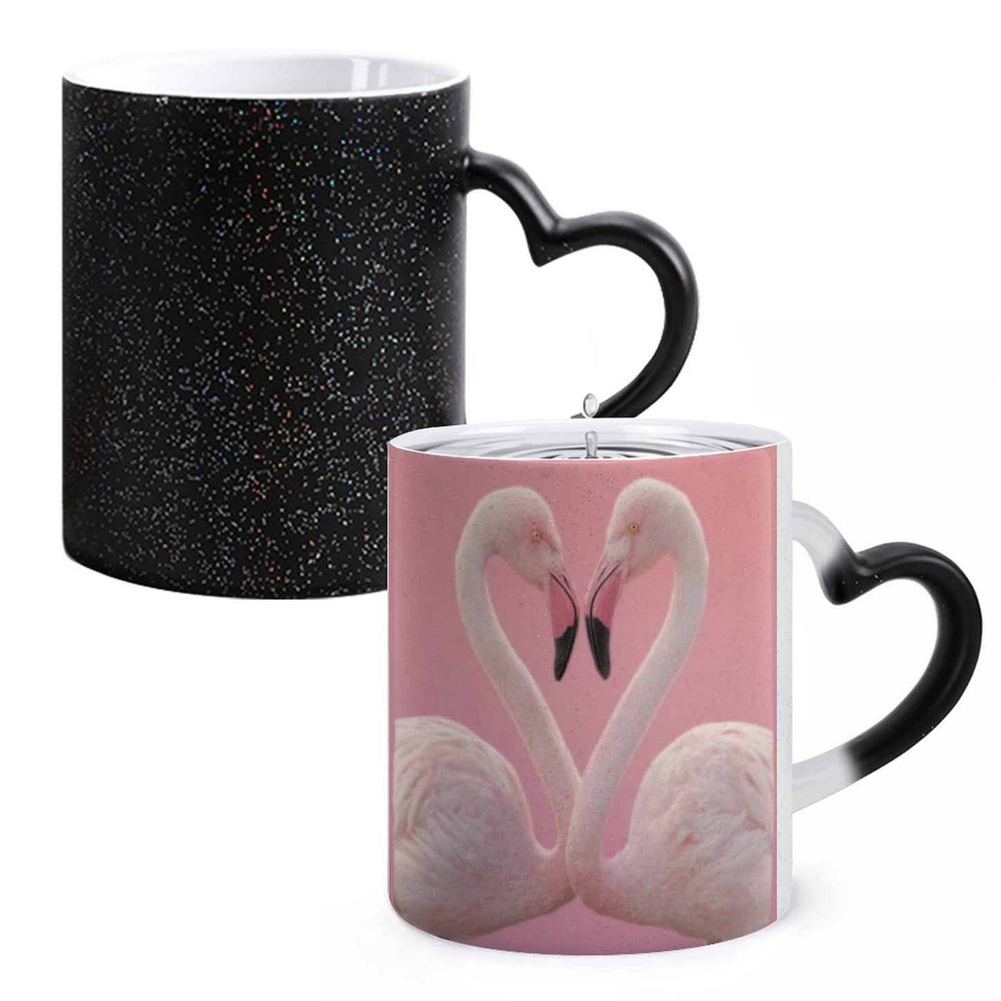 Flamingo Love Heart Handle Color Change Mug