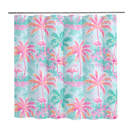 Palm Breeze Flamingos Shower Curtain 72" x 72" - Flamingo Life®