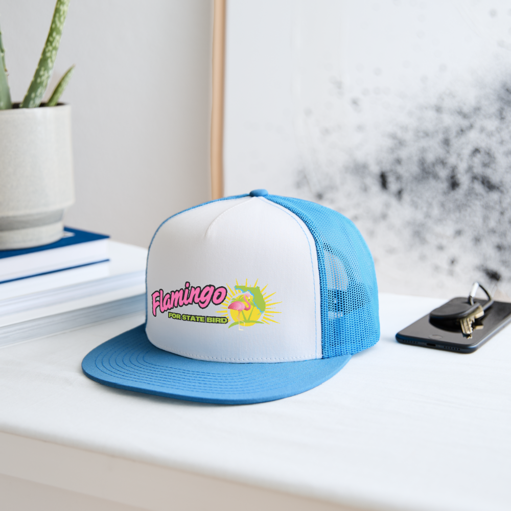 Flamingo for Florida State Bird Trucker Hat - white/blue