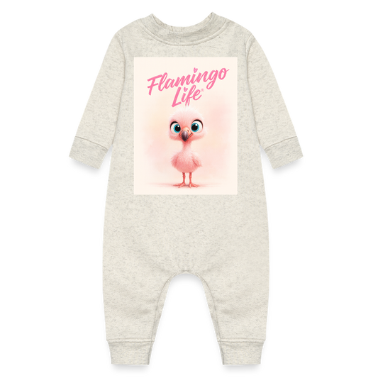 Flamingo Life Baby Fleece One Piece - heather oatmeal