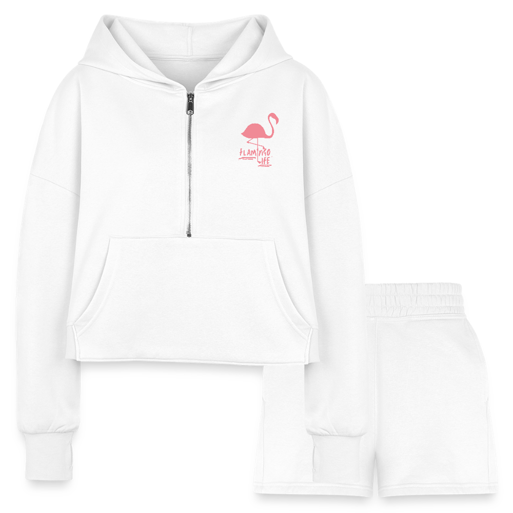 Flamingo Life Women’s Cropped Hoodie & Jogger Short Set - white
