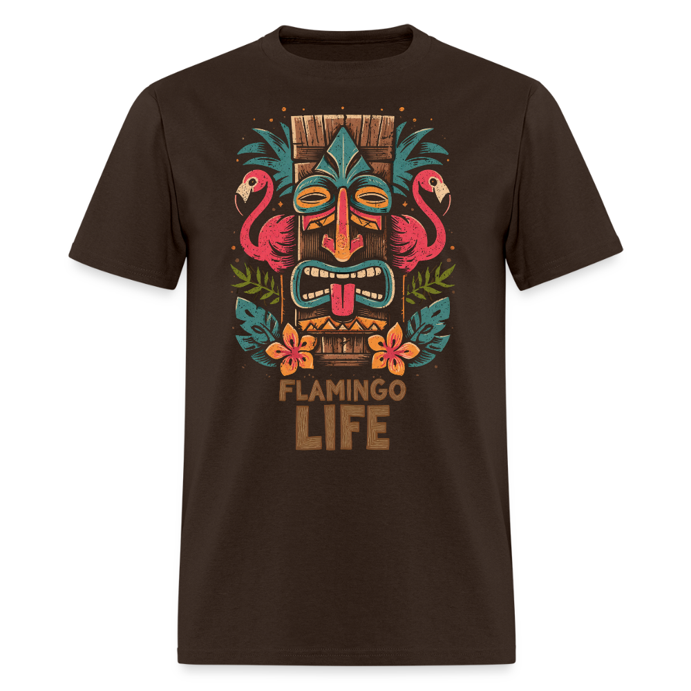Wooden Tiki Flamingo Life Men's T-Shirt - brown