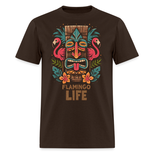 Wooden Tiki Flamingo Life Men's T-Shirt - brown