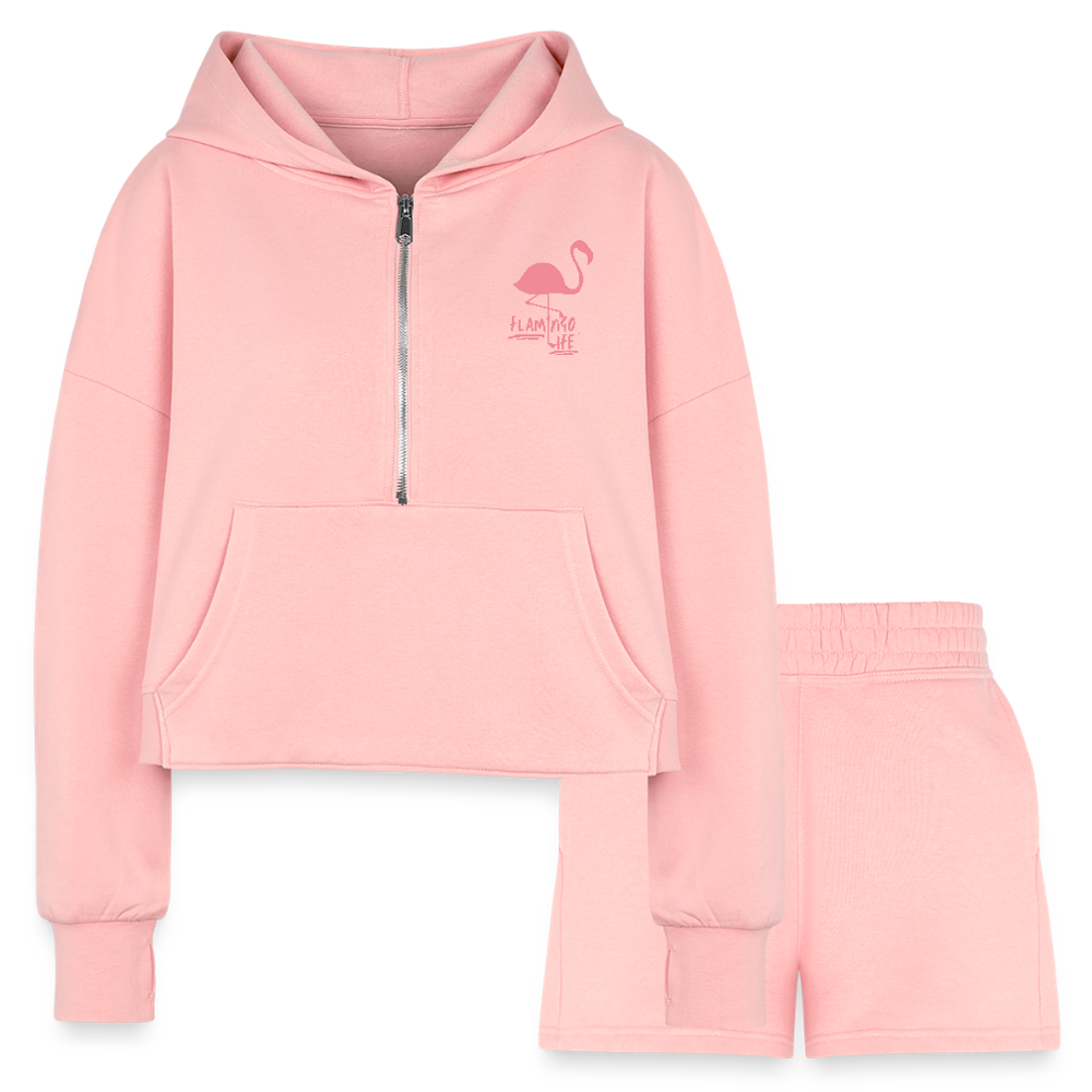 Flamingo Life Women’s Cropped Hoodie & Jogger Short Set - light pink