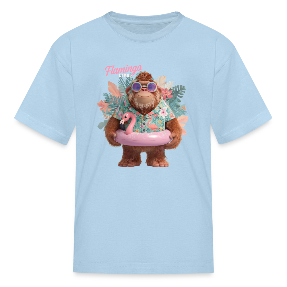 Flamingo Life Bigfoot Floatie Kids' T-Shirt - powder blue