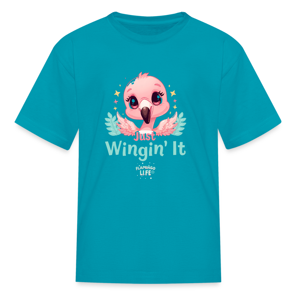 Just Wingin' It Flamingo Life Kids' T-Shirt - turquoise