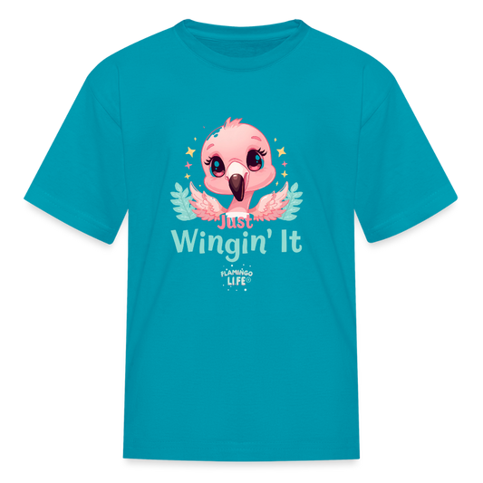 Just Wingin' It Flamingo Life Kids' T-Shirt - turquoise