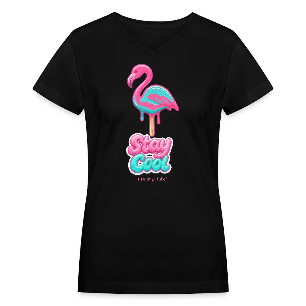 Flamingo Life Stay Cool Women's V-Neck T-Shirt - black