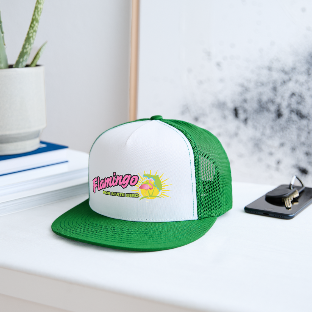 Flamingo for Florida State Bird Trucker Hat - white/kelly green