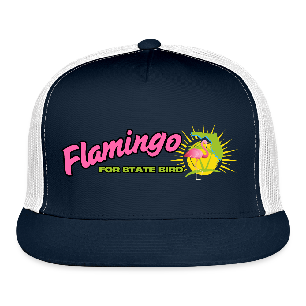 Flamingo for Florida State Bird Trucker Hat - navy/white