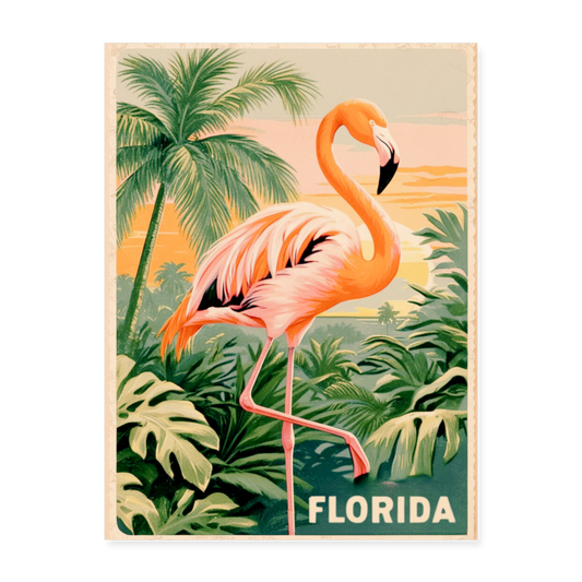 Vintage Look Florida Flamingo Print 18x24 - white