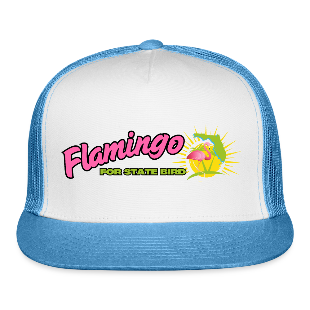 Flamingo for Florida State Bird Trucker Hat - white/blue