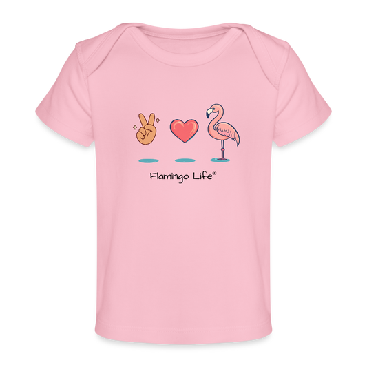 Flamingo Life - Peace, Love, Flamingo - Organic Baby T-Shirt - light pink