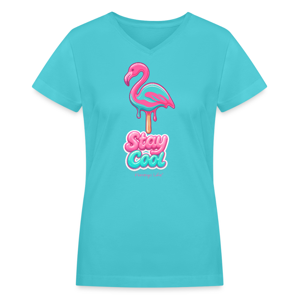Flamingo Life Stay Cool Women's V-Neck T-Shirt - aqua