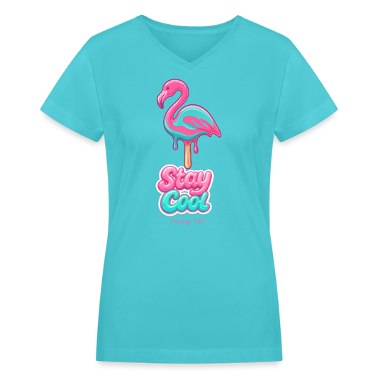 Flamingo Life Stay Cool Women's V-Neck T-Shirt - aqua