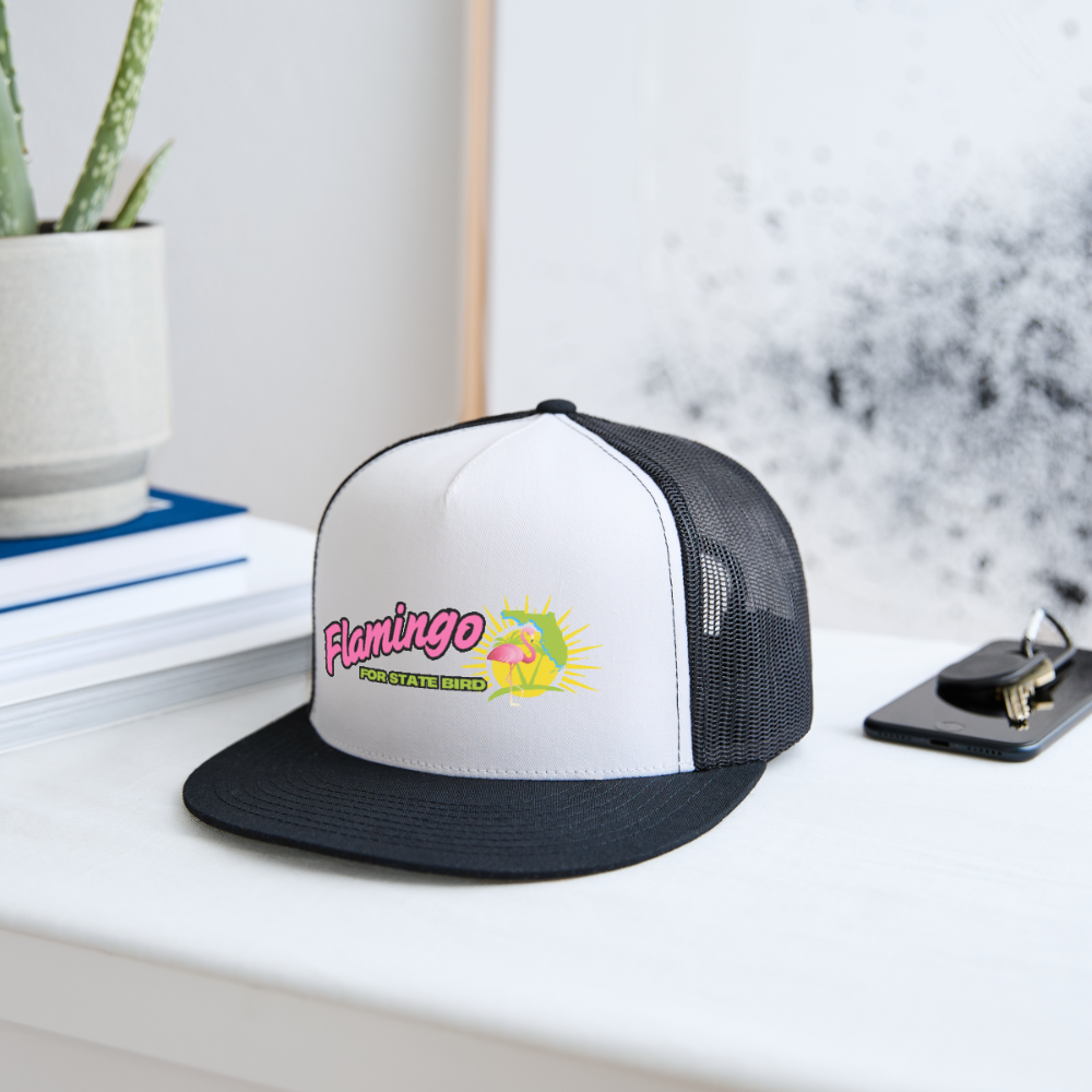 Flamingo for Florida State Bird Trucker Hat - white/black