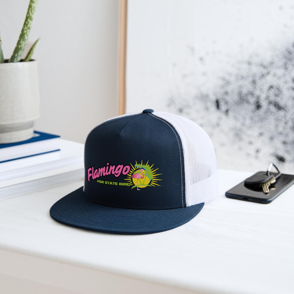 Flamingo for Florida State Bird Trucker Hat - navy/white