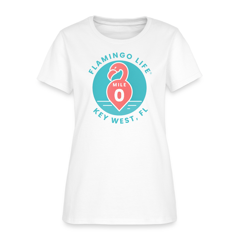 Flamingo Life Mile 0 Key West Women's T-Shirt - white