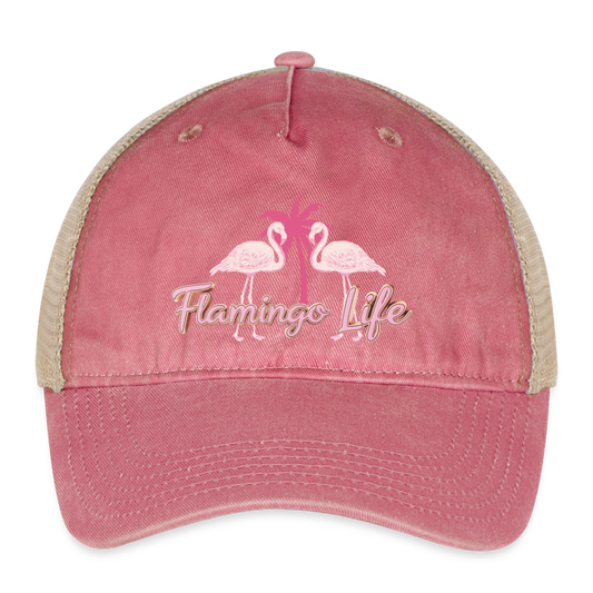 Flamingo Life ® Pigment Dyed Trucker Hat - washed red/beige