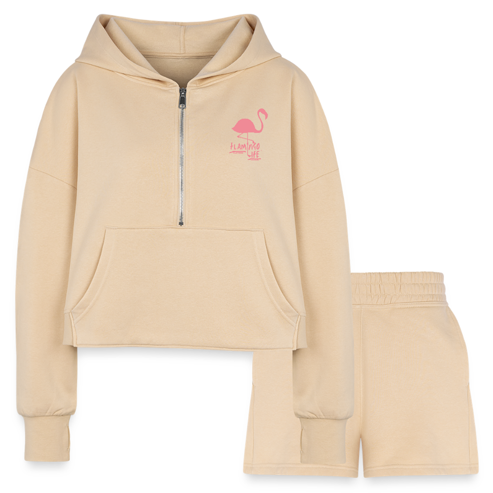 Flamingo Life Women’s Cropped Hoodie & Jogger Short Set - nude