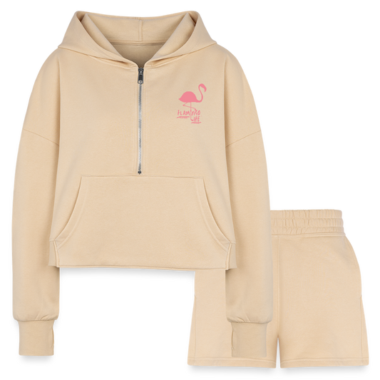 Flamingo Life Women’s Cropped Hoodie & Jogger Short Set - nude
